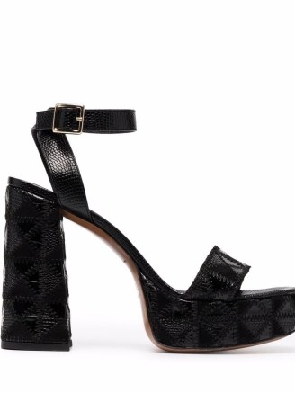 Maje Francoise stitched platform sandals | black stitch detail ankle strap platforms | vintage style high block heel shoes | womens retro footwear - flipped