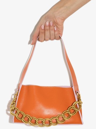 Manu Atelier Kesme trimmed shoulder bag ~ orange leather chunky chain detail bags - flipped