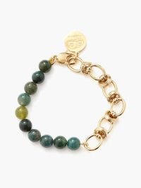 BY ALONA Ayla agate & 18kt gold-plated bracelet ~ tonal green stone bead bracelets
