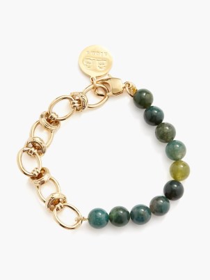 BY ALONA Ayla agate & 18kt gold-plated bracelet ~ tonal green stone bead bracelets - flipped