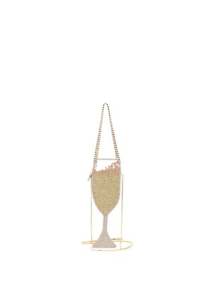 ROSANTICA Champagne Flute crystal and metal cross-body bag – glamorous luxe crossbody evening bags – multicoloured crystals on party accessories - flipped