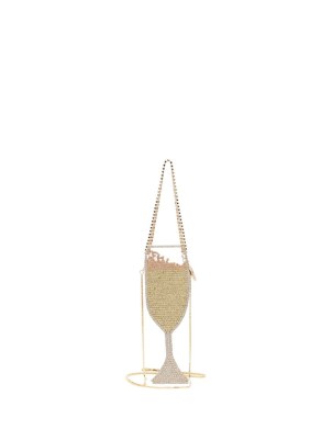 ROSANTICA Champagne Flute crystal and metal cross-body bag – glamorous luxe crossbody evening bags – multicoloured crystals on party accessories