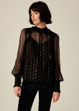 Me and Em Metallic Chiffon Swing Blouse in Black Bronze / shimmering semi sheer evening blouses / camisole and overlay party tops