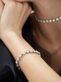 SAINT LAURENT Crystal-embellished bracelet – round cut crystals – silver tone designer fashion jewellery – glamorous bracelets