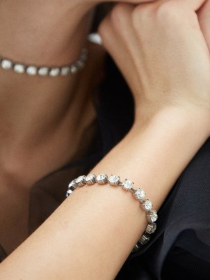 SAINT LAURENT Crystal-embellished bracelet – round cut crystals – silver tone designer fashion jewellery – glamorous bracelets - flipped