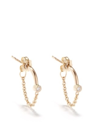 ZOË CHICCO Diamond & 14kt gold chain huggie hoop earrings ~ womens fine jewellery ~ delicate huggies ~ small luxe style hoops - flipped