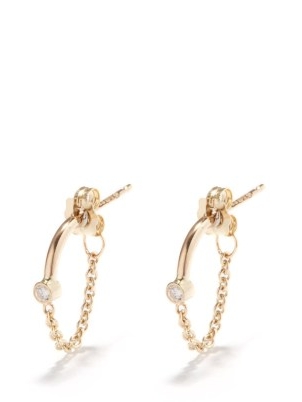 ZOË CHICCO Diamond & 14kt gold chain huggie hoop earrings ~ womens fine jewellery ~ delicate huggies ~ small luxe style hoops