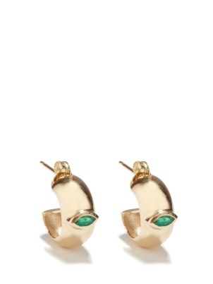 ZOË CHICCO Emerald & 14kt gold hoop earrings ~ green gemstone huggie style hoops ~ luxe style jewellery - flipped