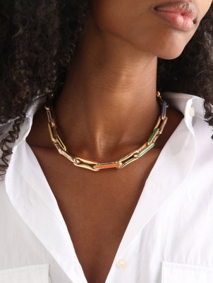 LAUREN RUBINSKI Enamel & 14kt gold link-chain necklace ~ chunky multicolored necklaces ~ womens fine statement jewellery - flipped
