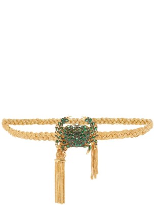 BEGUM KHAN Galene green crystal crab & 24kt gold-plated belt – luxe belts – womens sea inspired accessories - flipped