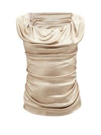 VIVIENNE WESTWOOD Ginnie cowl-neck gold metallic-jersey top ~ sleeveless gathered detail tops