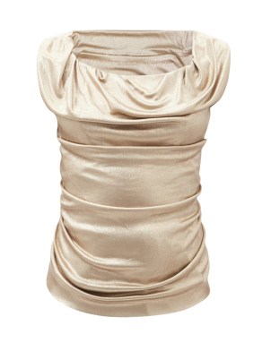 VIVIENNE WESTWOOD Ginnie cowl-neck gold metallic-jersey top ~ sleeveless gathered detail tops - flipped