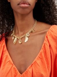 ELISE TSIKIS Neto 24kt gold-plated necklace – nature inspired pendants – double cable link chain pendant necklaces – womens statement jewellery