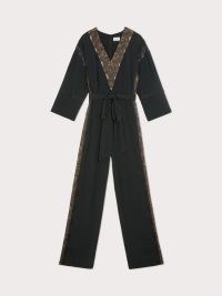 JIGSAW Mixed Lace Trim Jumpsuit in Black ~ luxe style tie waist evening jumpsuits ~ effortless party glamour ~ chic occasion fashion