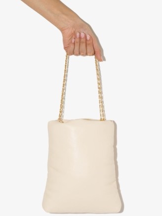 Nanushka Noelani puffer tote bag in vanilla | small luxe style chain strap bags | padded handbags - flipped