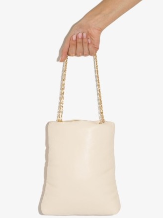 Nanushka Noelani puffer tote bag in vanilla | small luxe style chain strap bags | padded handbags