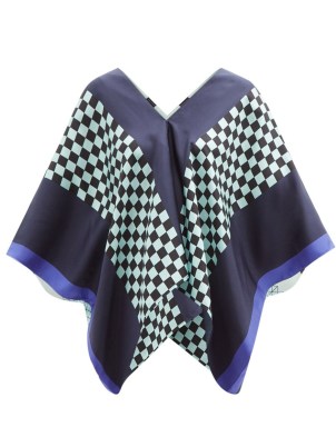 LOUISA PARRIS Majorca printed silk top / navy blue check print handkerchief hem tops