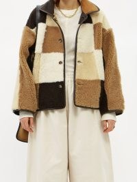 CAWLEY STUDIO Avis patchwork-shearling jacket ~ womens luxe tonal brown reversible jackets