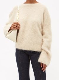TOTÊME Round-neck alpaca-blend sweater | womens luxe cream sweaters | relaxed luxury look drop shoulder jumpers | womens fluffy knitwear