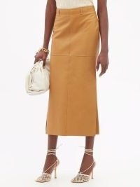 PETAR PETROV Rubi side-slit beige leather midi skirt ~ luxe light camel coloured skirts