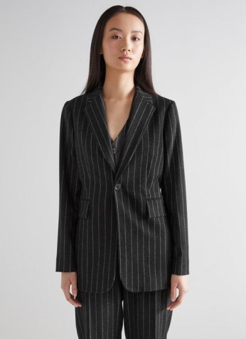 L.K. BENNETT NICHOLSON CHARCOAL GREY PINSTRIPE BLAZER ~ women’s dark grey striped blazers ~ womens smart workwear jackets ~ timeless style work clothing - flipped