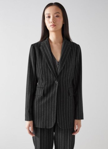 L.K. BENNETT NICHOLSON CHARCOAL GREY PINSTRIPE BLAZER ~ women’s dark grey striped blazers ~ womens smart workwear jackets ~ timeless style work clothing