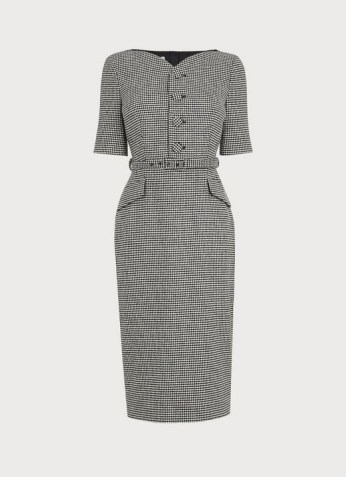 L.K. BENNETT NINA BLACK & WHITE DOGTOOTH CHECK DRESS ~ chic vintage style pencil dresses ~ womens houndstooth checked fashion - flipped