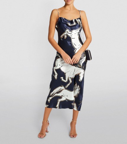 OLIVIA VON HALLE Silk Horse Print Bibi Slip Dress | luxe animal print cami dresses