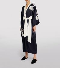 OLIVIA VON HALLE Silk Montague Long Queenie Kimono in Montague | swan embroidered kimonos | womens luxe robes
