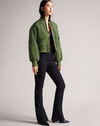 TED BAKER AELEXIS Onion Quilted Bomber Jacket Green ~ women’s oversized fit short length jackets ~ womens casual on-trend outerwear