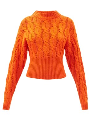 EMILIA WICKSTEAD Hilda high-neck cabled-wool sweater / womens orange jumpers - flipped