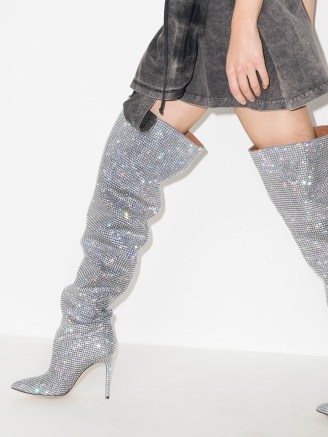 Paris Texas Holly 105mm crystal-embellished boots – sparkling silver tone slouchy over the knee boots – glamour – glamorous footwear - flipped
