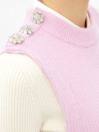 GANNI Crystal-embellished knitted vest in pink – womens soft touch sweater vests – luxe style knitwear
