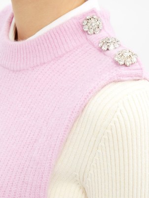 GANNI Crystal-embellished knitted vest in pink – womens soft touch sweater vests – luxe style knitwear - flipped