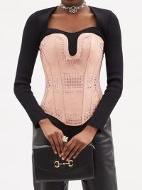 GUCCI Crystal-embellished pink silk-faille corset