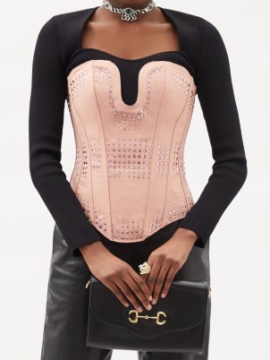 GUCCI Crystal-embellished pink silk-faille corset - flipped