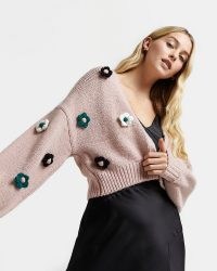 River Island PINK 3D FLORAL CARDIGAN | womens cute cropped cotton cardigans
