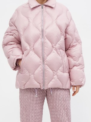 MIU MIU Diamond-quilted pink satin coat – women’s padded coats – womens designer winter outerwear - flipped