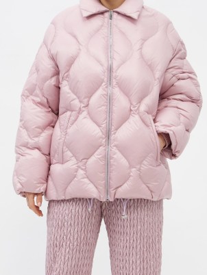 MIU MIU Diamond-quilted pink satin coat – women’s padded coats – womens designer winter outerwear