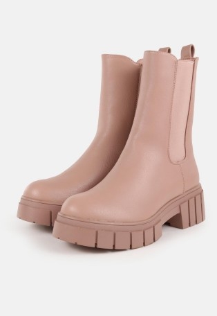 MISSGUIDED pink faux leather chunky rubber sole ankle boots ~ on-trend thick sole footwear - flipped