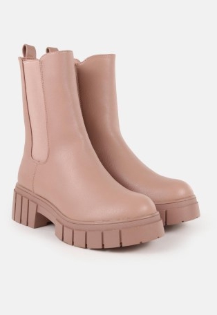MISSGUIDED pink faux leather chunky rubber sole ankle boots ~ on-trend thick sole footwear