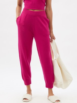 EXTREME CASHMERE No.56 Yogi stretch-cashmere track pants in hot pink | womens luxe knitted joggers | chic jogging bottoms - flipped