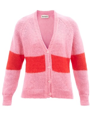 MOLLY GODDARD Peggy stripe-intarsia mohair-blend cardigan in pink ~ womens lightweight V-neck cardigans