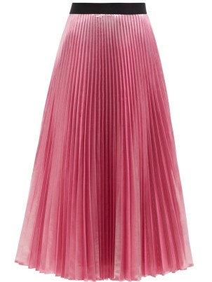 CHRISTOPHER KANE Pleated pink lamé midi skirt – shimmering metallic style skirts - flipped
