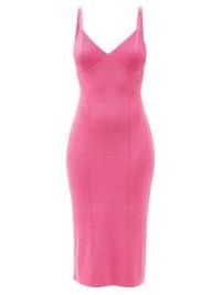 STAUD Quartz lurex bodycon midi dress in pink – bright sleeveless evening dresses