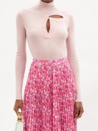 CHRISTOPHER KANE Pink roll-neck cutout merino-blend sweater – high neck cut out sweaters