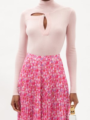 CHRISTOPHER KANE Pink roll-neck cutout merino-blend sweater – high neck cut out sweaters - flipped
