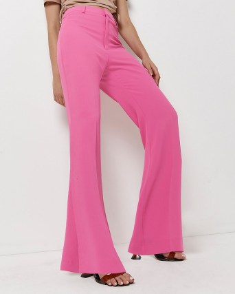 RIVER ISLAND PINK SIDE SPLIT FLARED TROUSERS ~ womens 70s vintage inspired flares - flipped