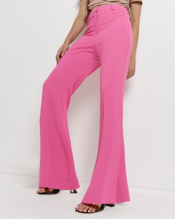 RIVER ISLAND PINK SIDE SPLIT FLARED TROUSERS ~ womens 70s vintage inspired flares