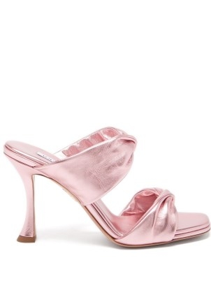 AQUAZZURA Twist 95 pink metallic-leather sandals | luxe party heels | glamorous evening occasion heels - flipped